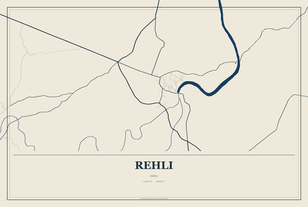 Rehli, India City Map Aluminum Sign in Coastal Cutout style