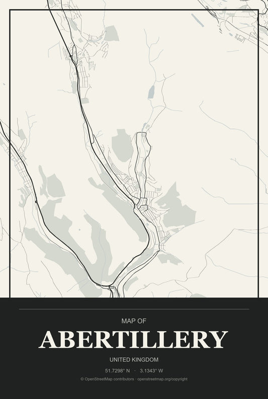 Abertillery, United Kingdom City Map Aluminum Sign in Museum Plaque style