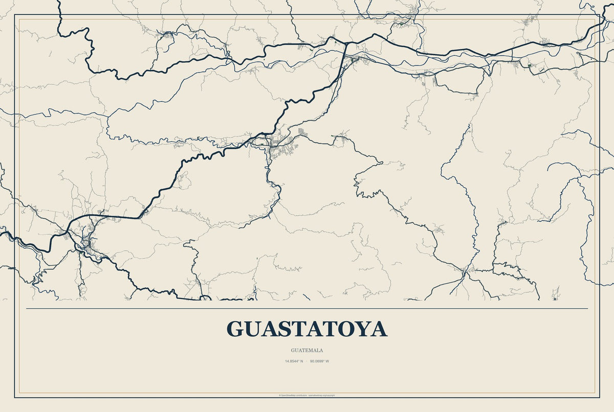 Guastatoya, Guatemala City Map Aluminum Sign in Coastal Cutout style