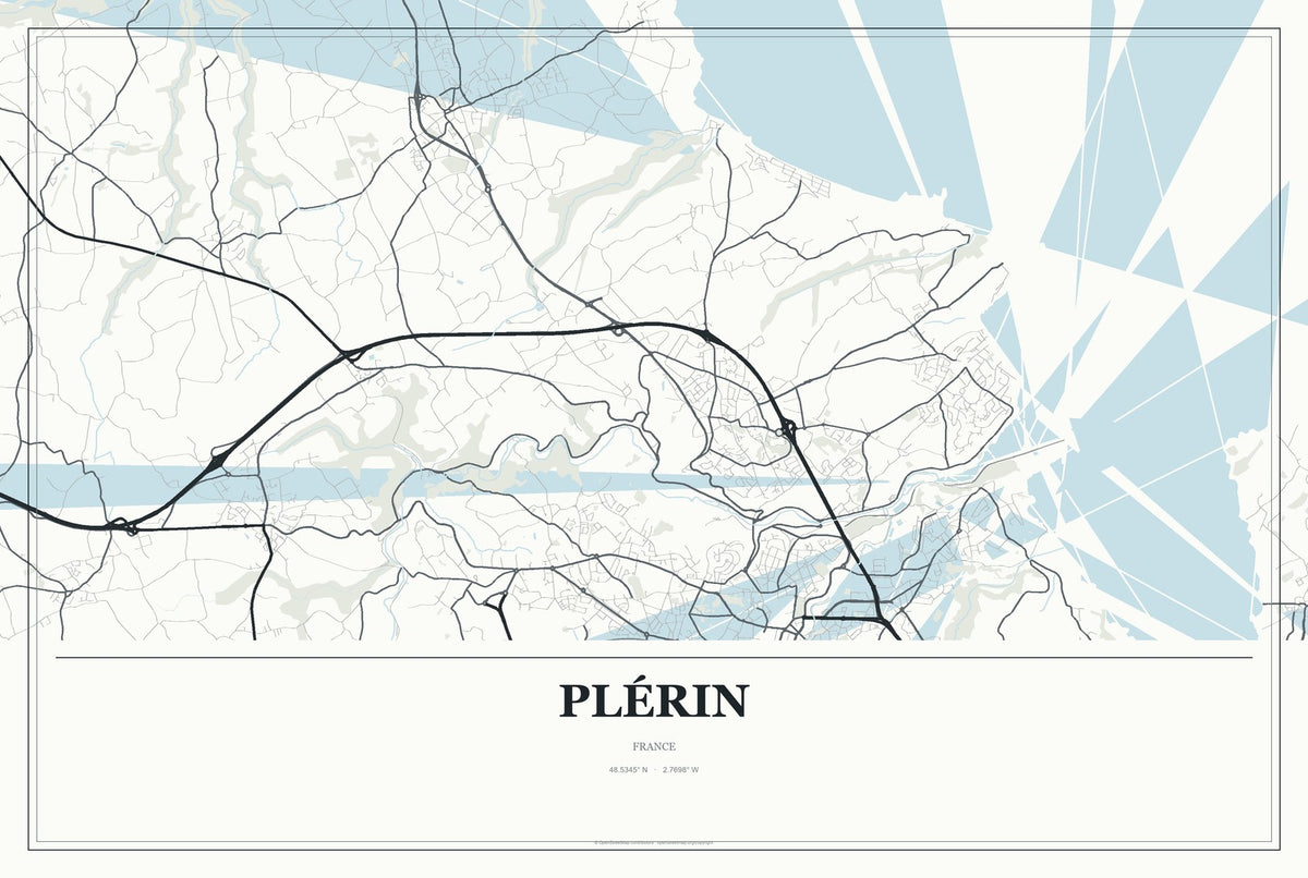 Plérin, France City Map Aluminum Sign in Gallery Air style