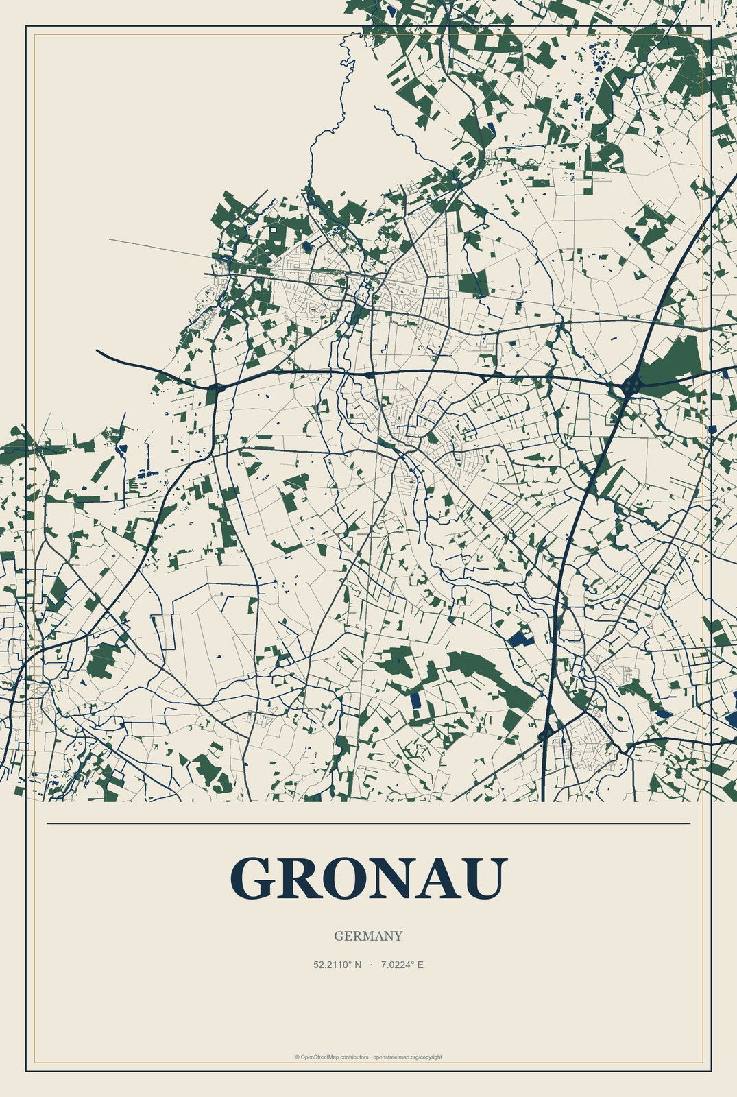 Gronau, Germany City Map Aluminum Sign in Coastal Cutout style
