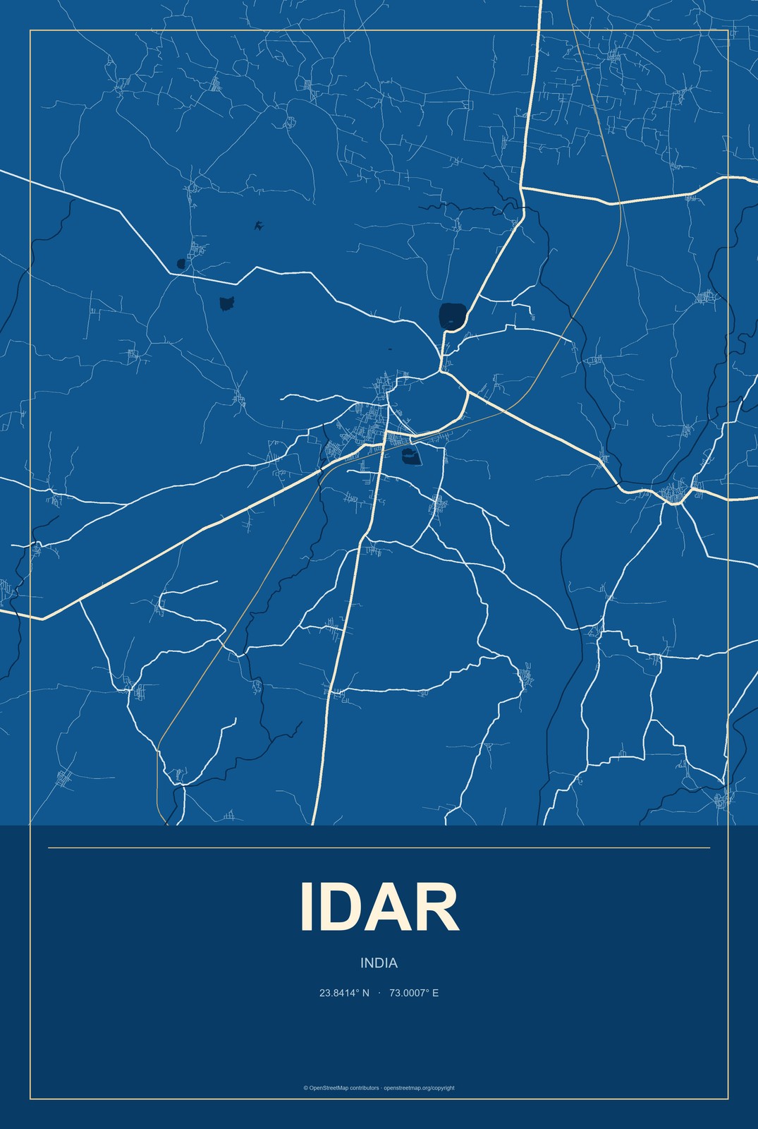 Idar, India City Map Aluminum Sign in Harbor Cobalt style
