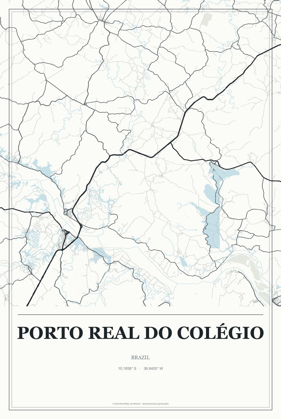 Porto Real do Colégio, Brazil City Map Aluminum Sign in Gallery Air style
