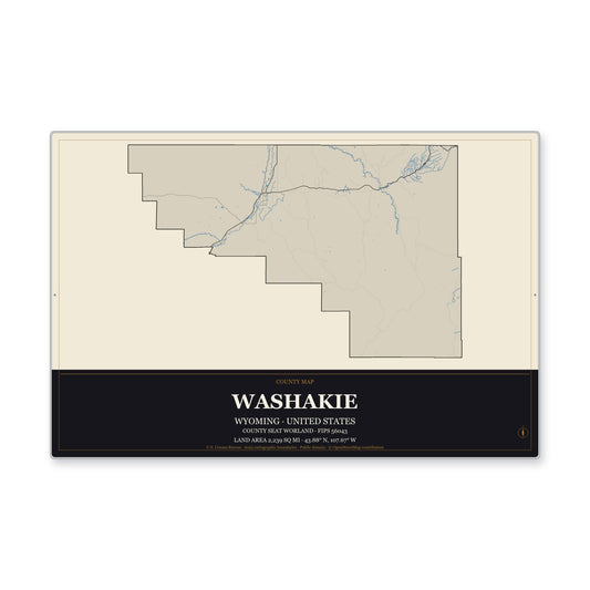 Washakie County, Wyoming Map Aluminum Sign in Museum Plaque style