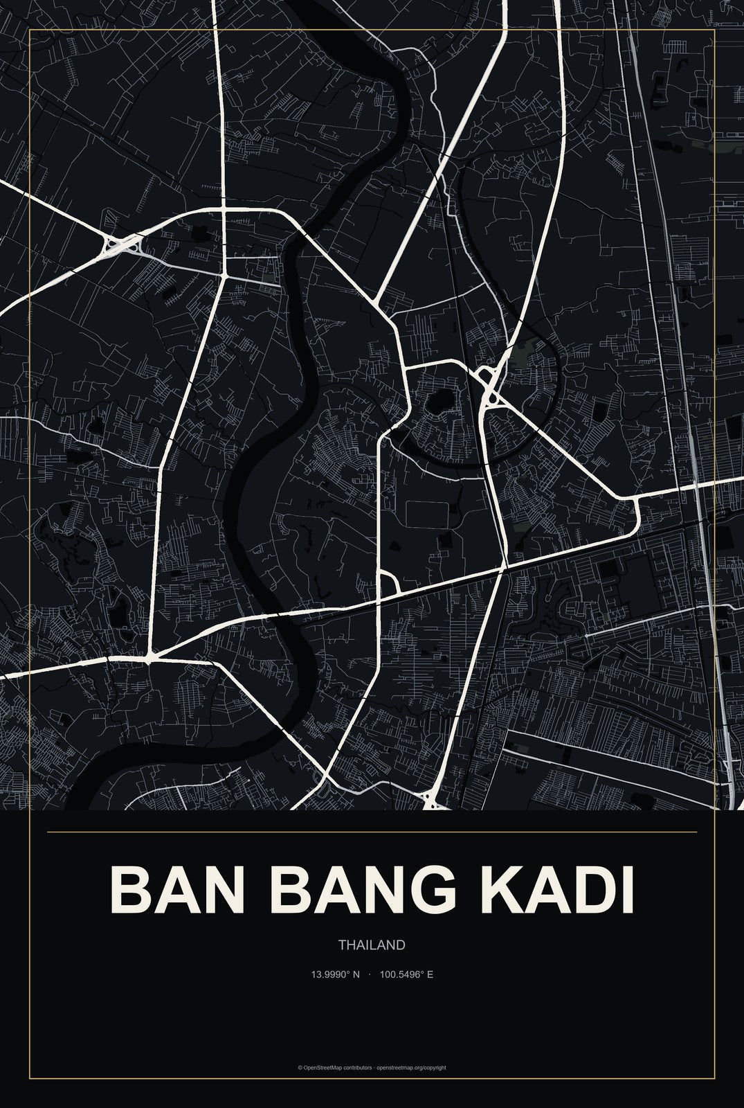 Ban Bang Kadi, Thailand City Map Aluminum Sign in Metropolitan Noir style