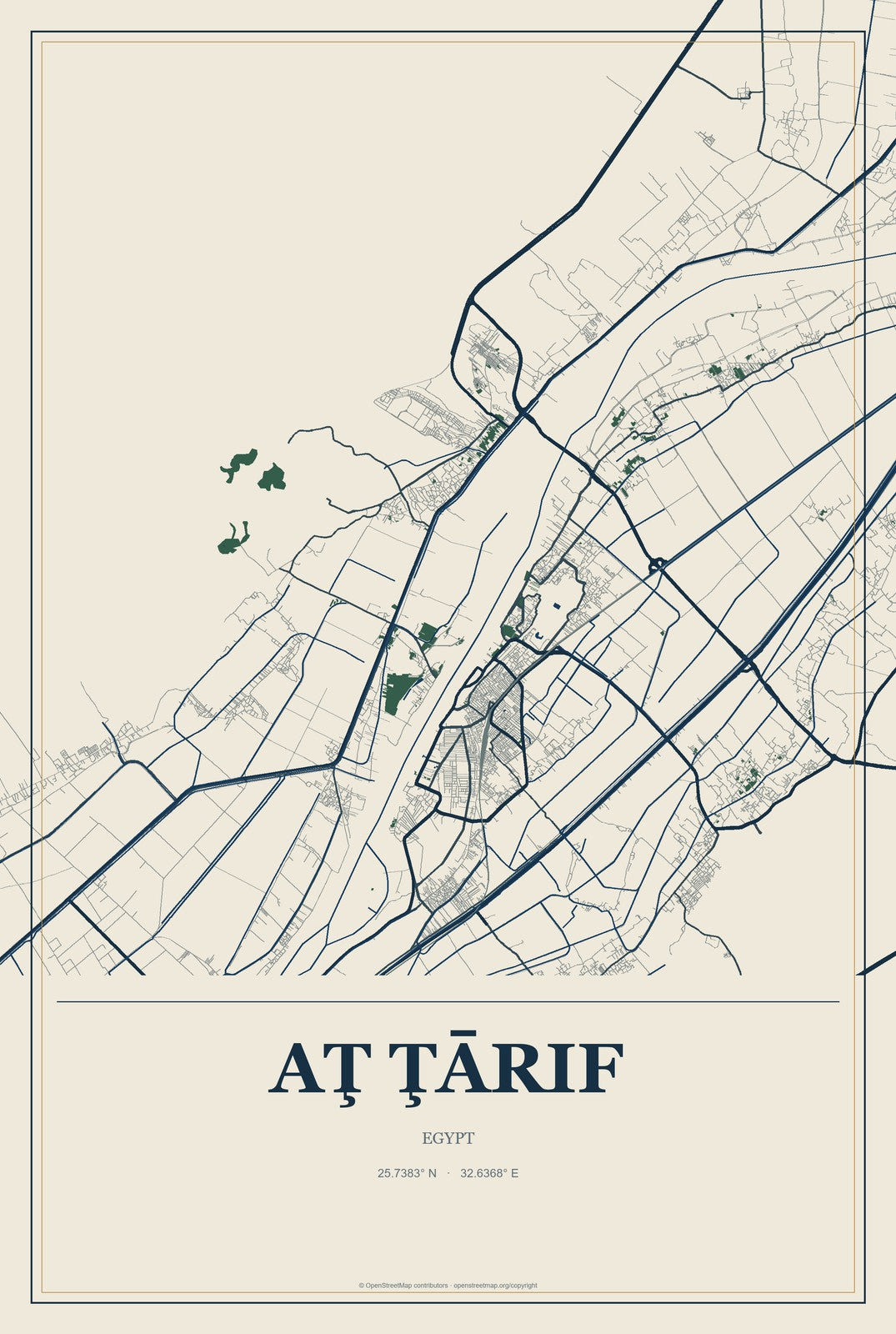 Aţ Ţārif, Egypt City Map Aluminum Sign in Coastal Cutout style