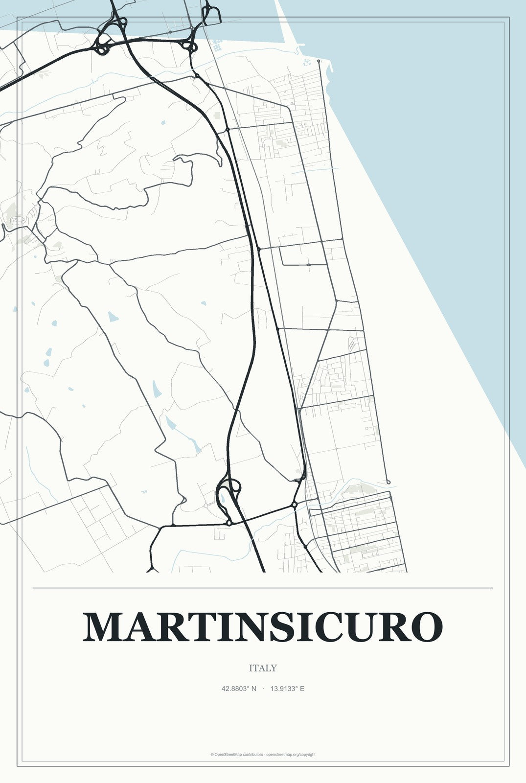 Martinsicuro, Italy City Map Aluminum Sign in Gallery Air style