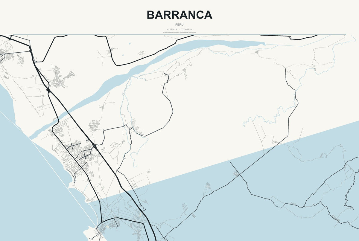 Barranca, Peru City Map Aluminum Sign in Headline Atlas style