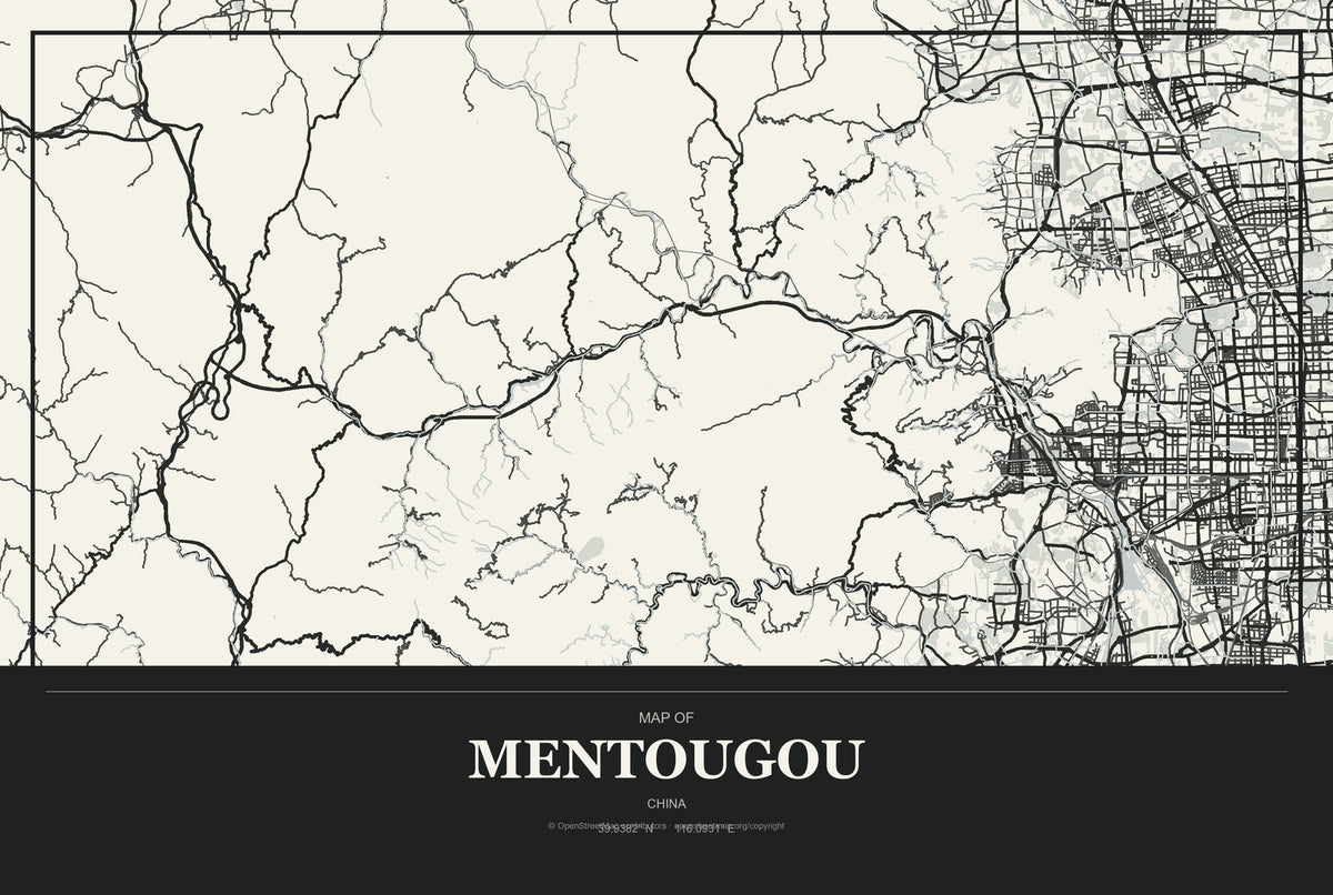 Mentougou, China City Map Aluminum Sign in Museum Plaque style