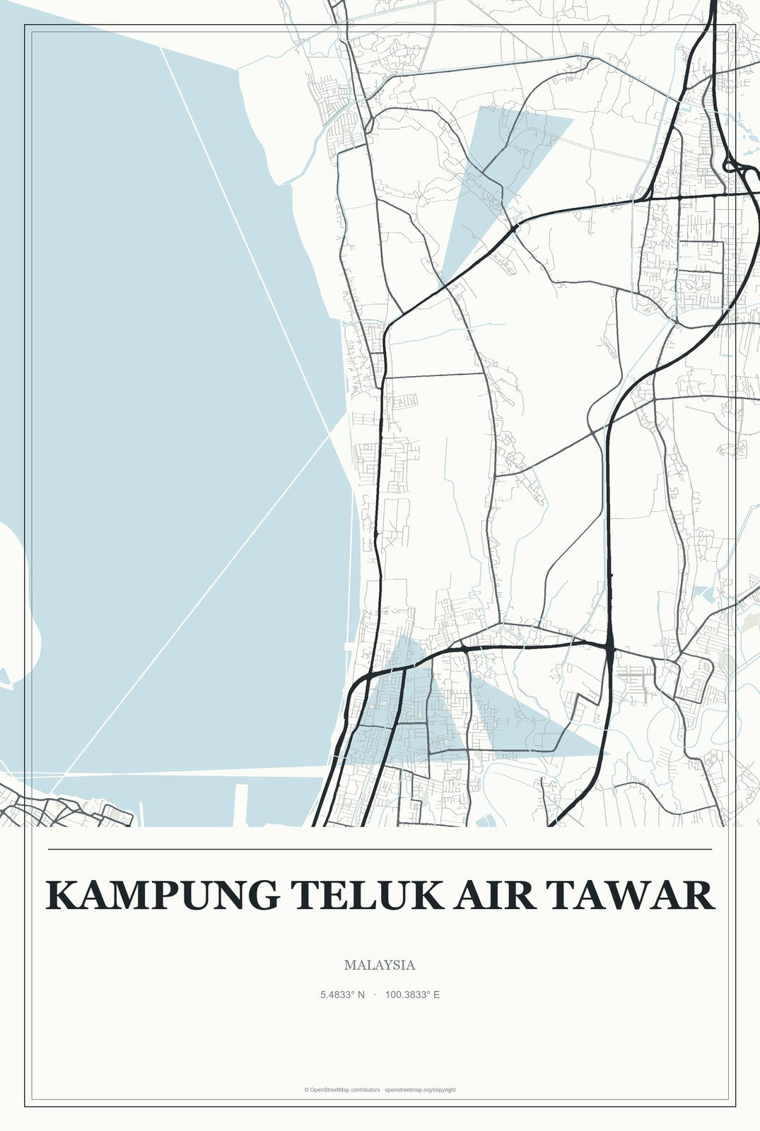 Kampung Teluk Air Tawar, Malaysia City Map Aluminum Sign in Gallery Air style