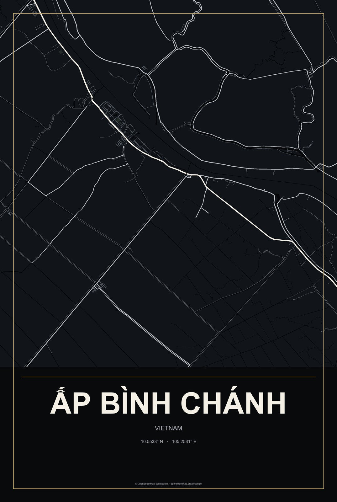 Ấp Bình Chánh, Vietnam City Map Aluminum Sign in Metropolitan Noir style