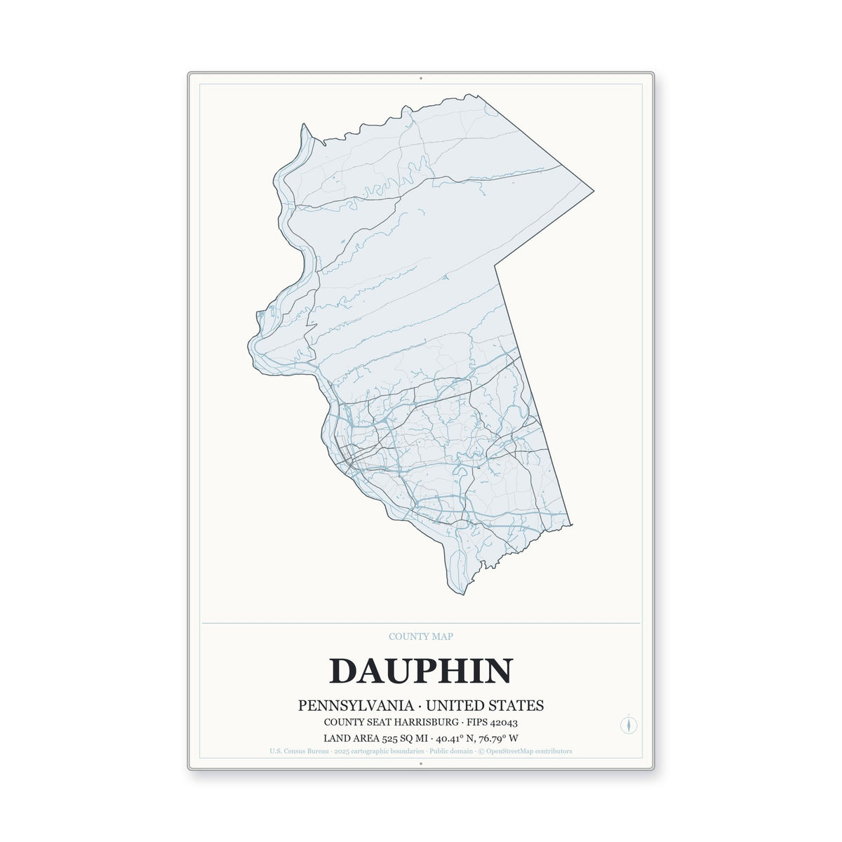 Dauphin County, Pennsylvania Map Aluminum Sign in Gallery Air style