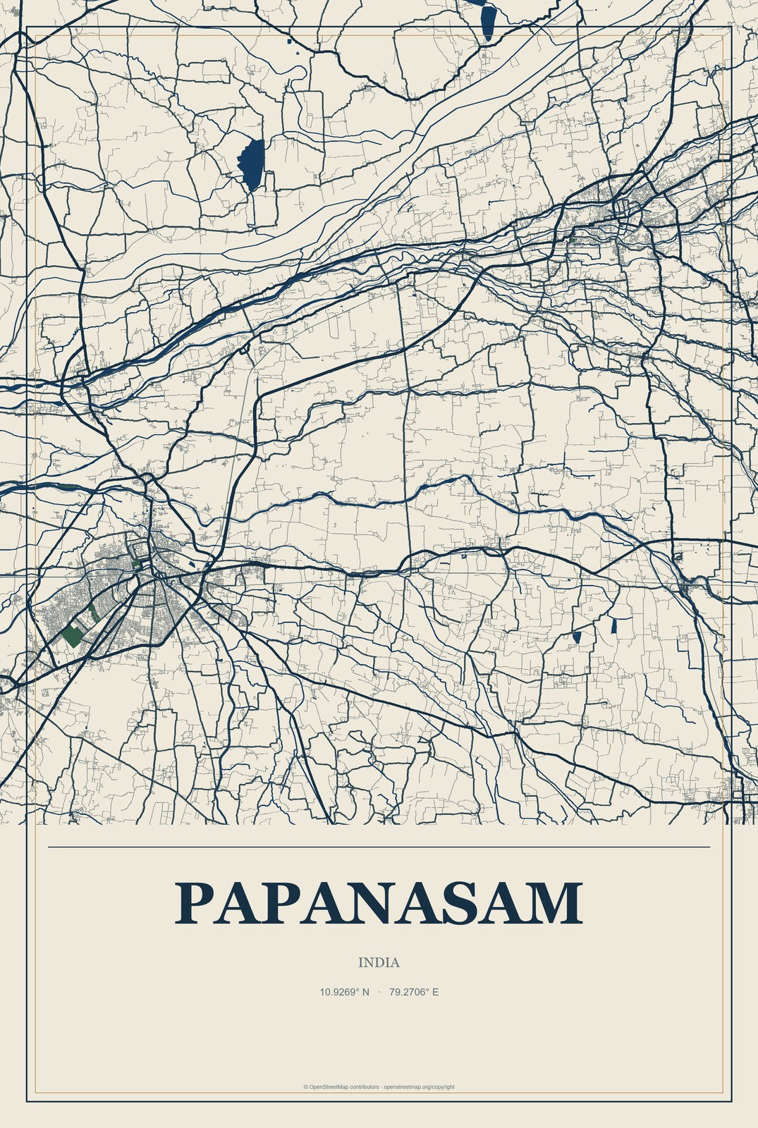 Papanasam, India City Map Aluminum Sign in Coastal Cutout style