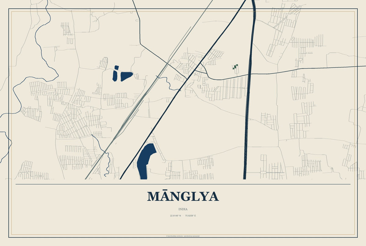 Mānglya, India City Map Aluminum Sign in Coastal Cutout style