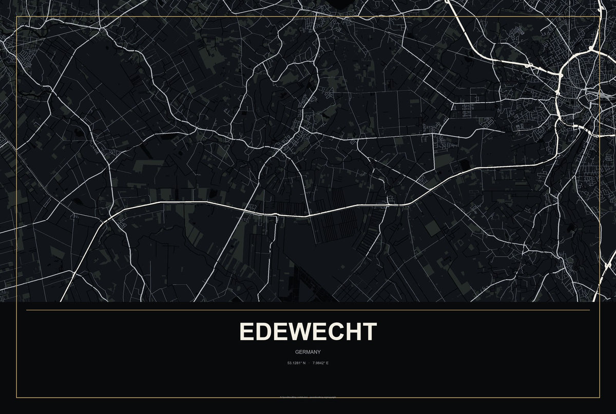 Edewecht, Germany City Map Aluminum Sign in Metropolitan Noir style