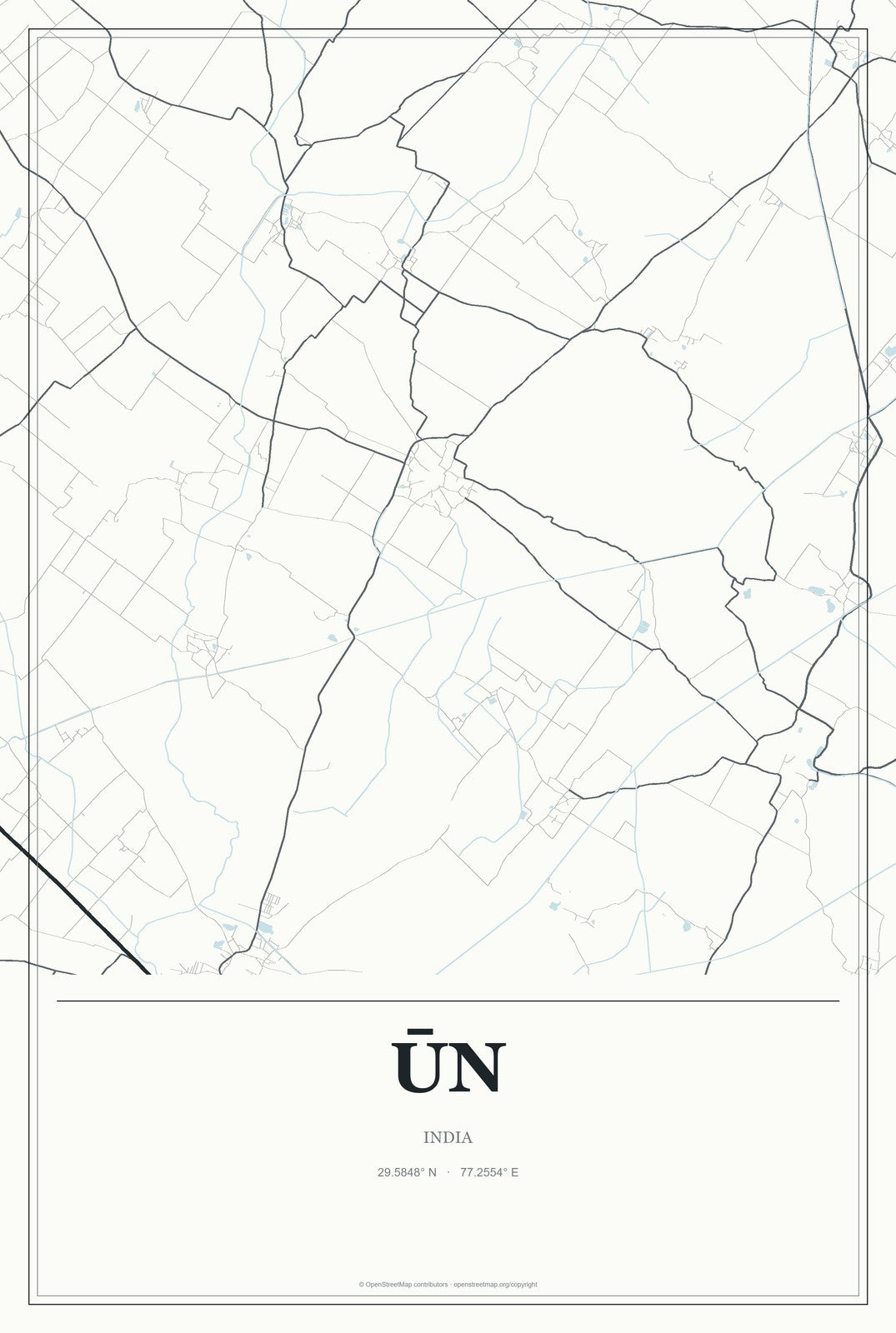 Ūn, India City Map Aluminum Sign in Gallery Air style