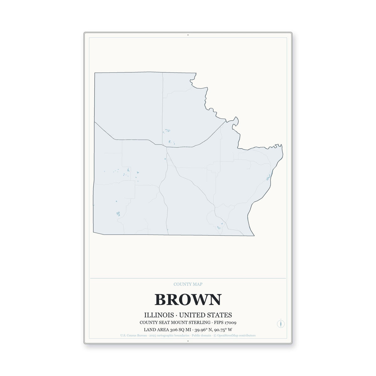 Brown County, Illinois Map Aluminum Sign in Gallery Air style