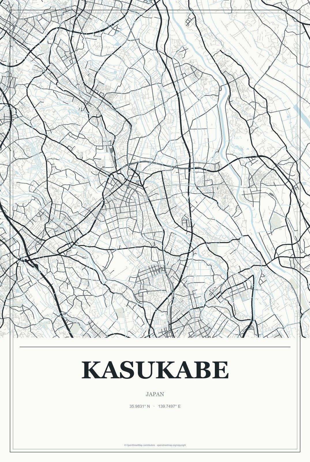 Kasukabe, Japan City Map Aluminum Sign in Gallery Air style