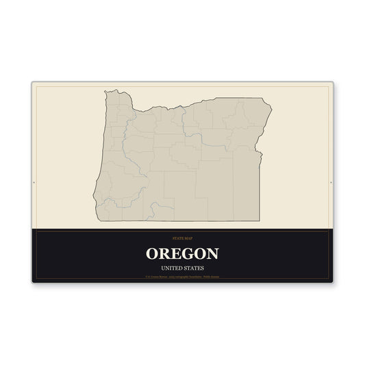 Oregon state map aluminum sign in Museum Plaque style