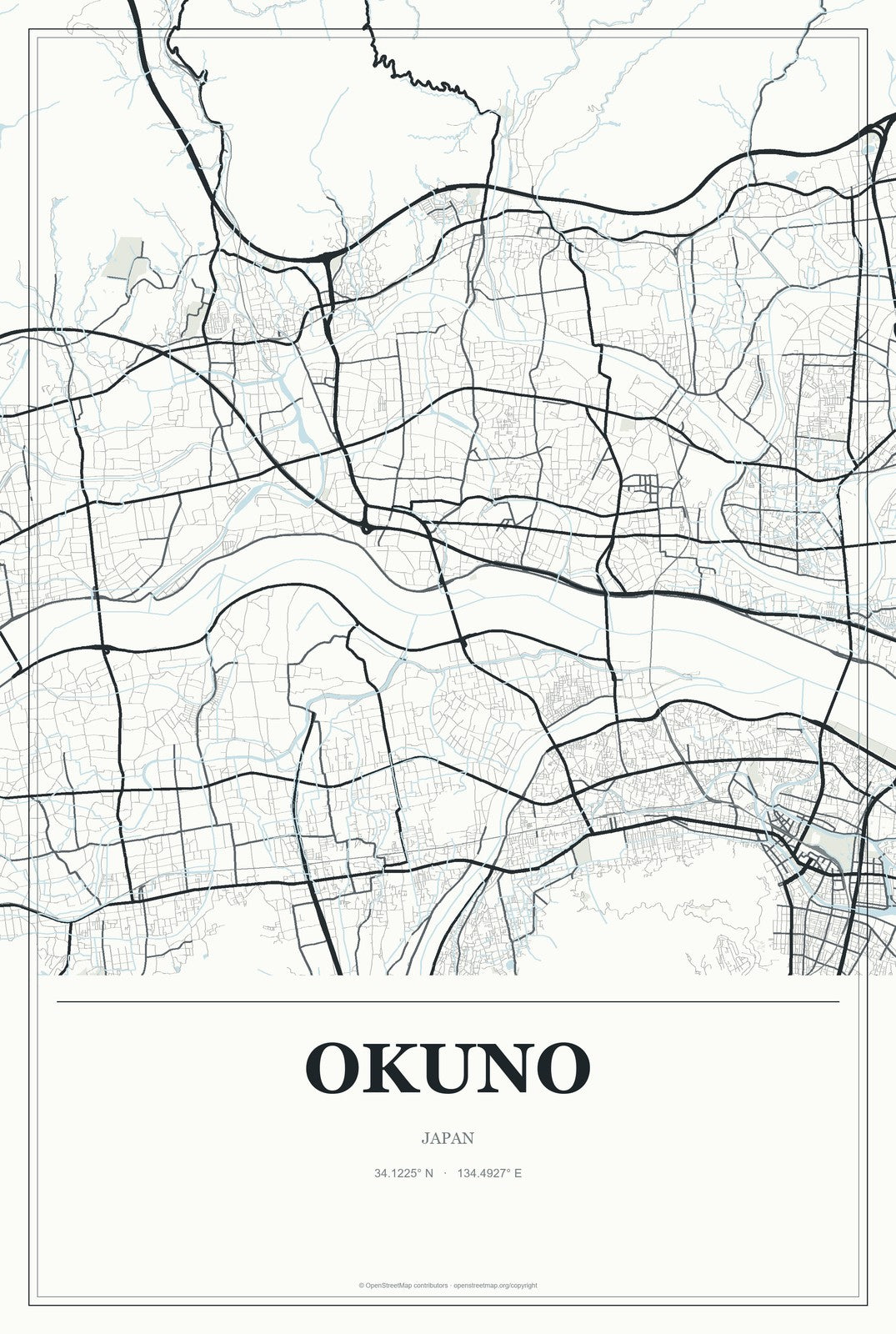 Okuno, Japan City Map Aluminum Sign in Gallery Air style