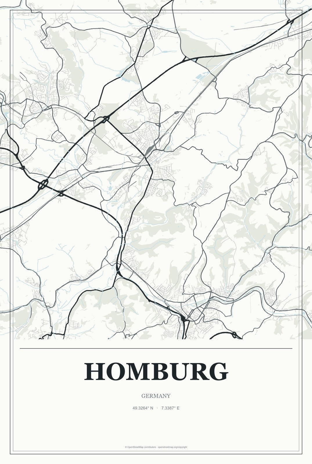 Homburg, Germany City Map Aluminum Sign in Gallery Air style