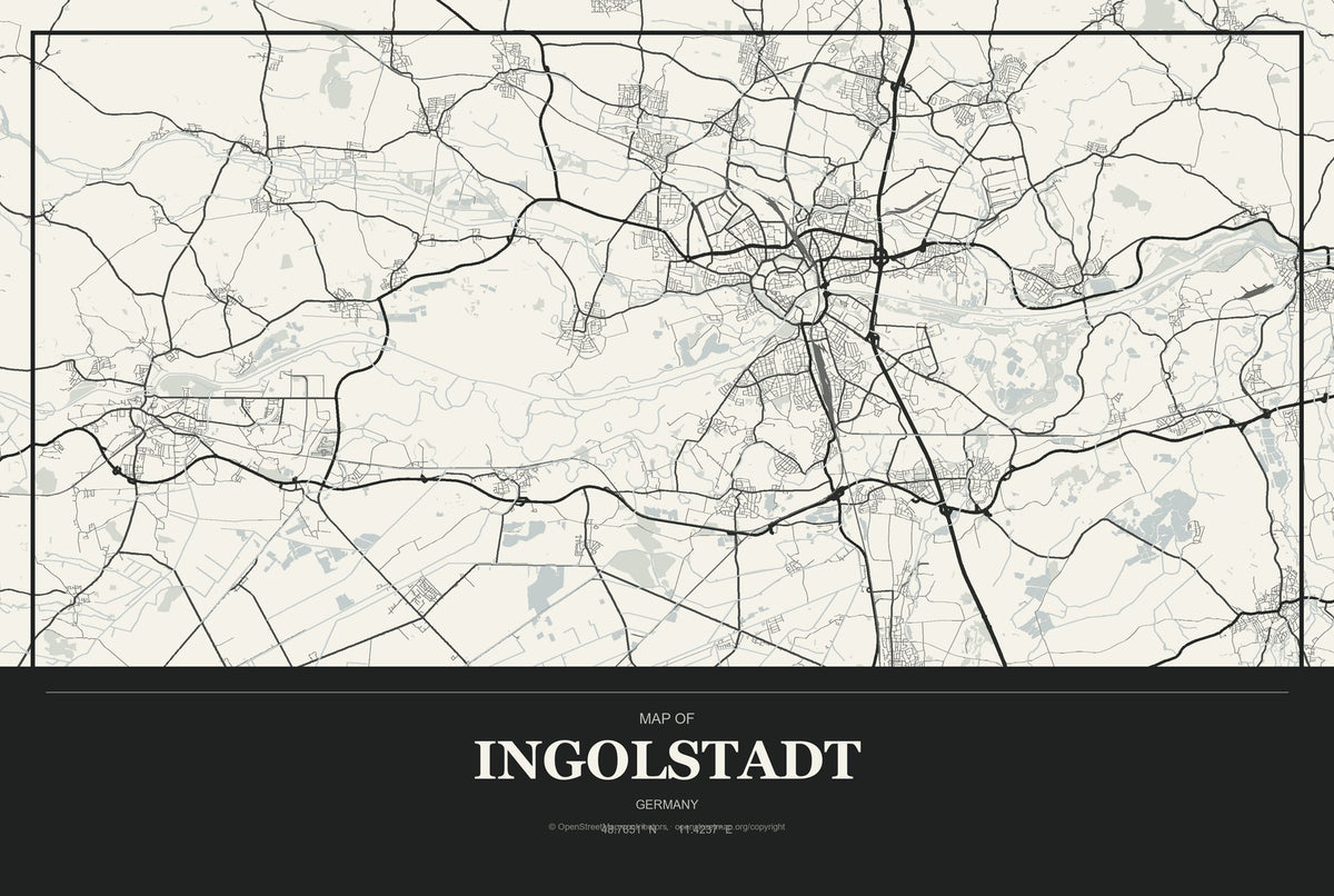 Ingolstadt, Germany City Map Aluminum Sign in Museum Plaque style