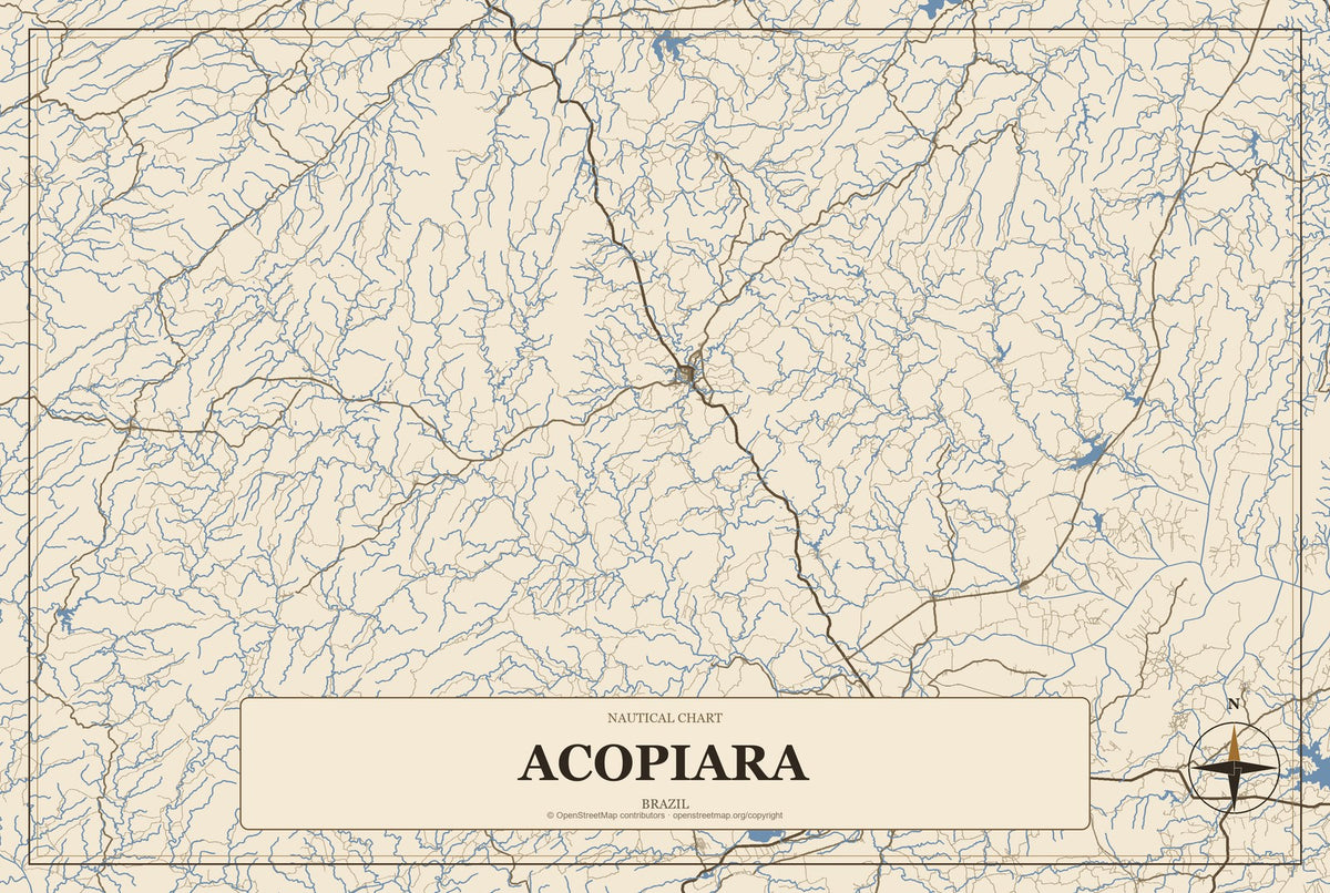 Acopiara, Brazil City Map Aluminum Sign in Heritage Nautical style