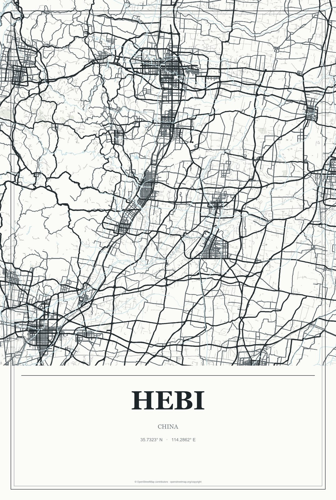 Hebi, China City Map Aluminum Sign in Gallery Air style