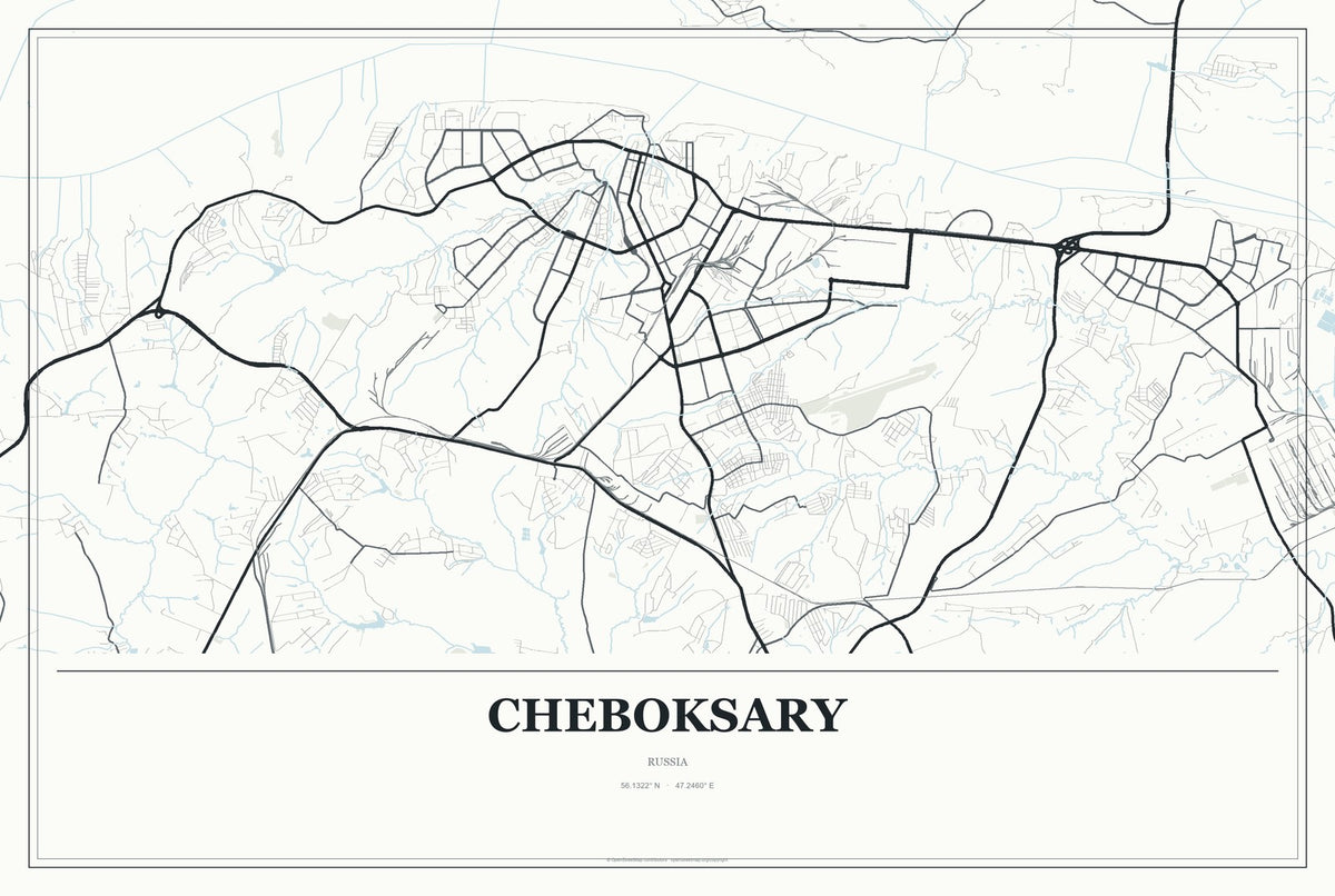 Cheboksary, Russia City Map Aluminum Sign in Gallery Air style