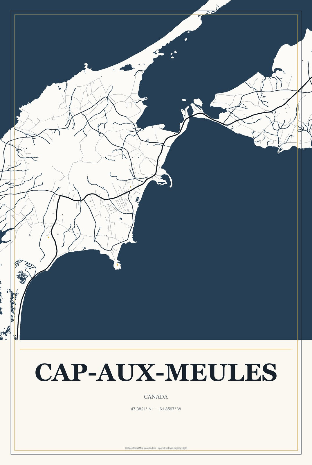 Cap-aux-Meules, Canada City Map Aluminum Sign in Citrine Modern style