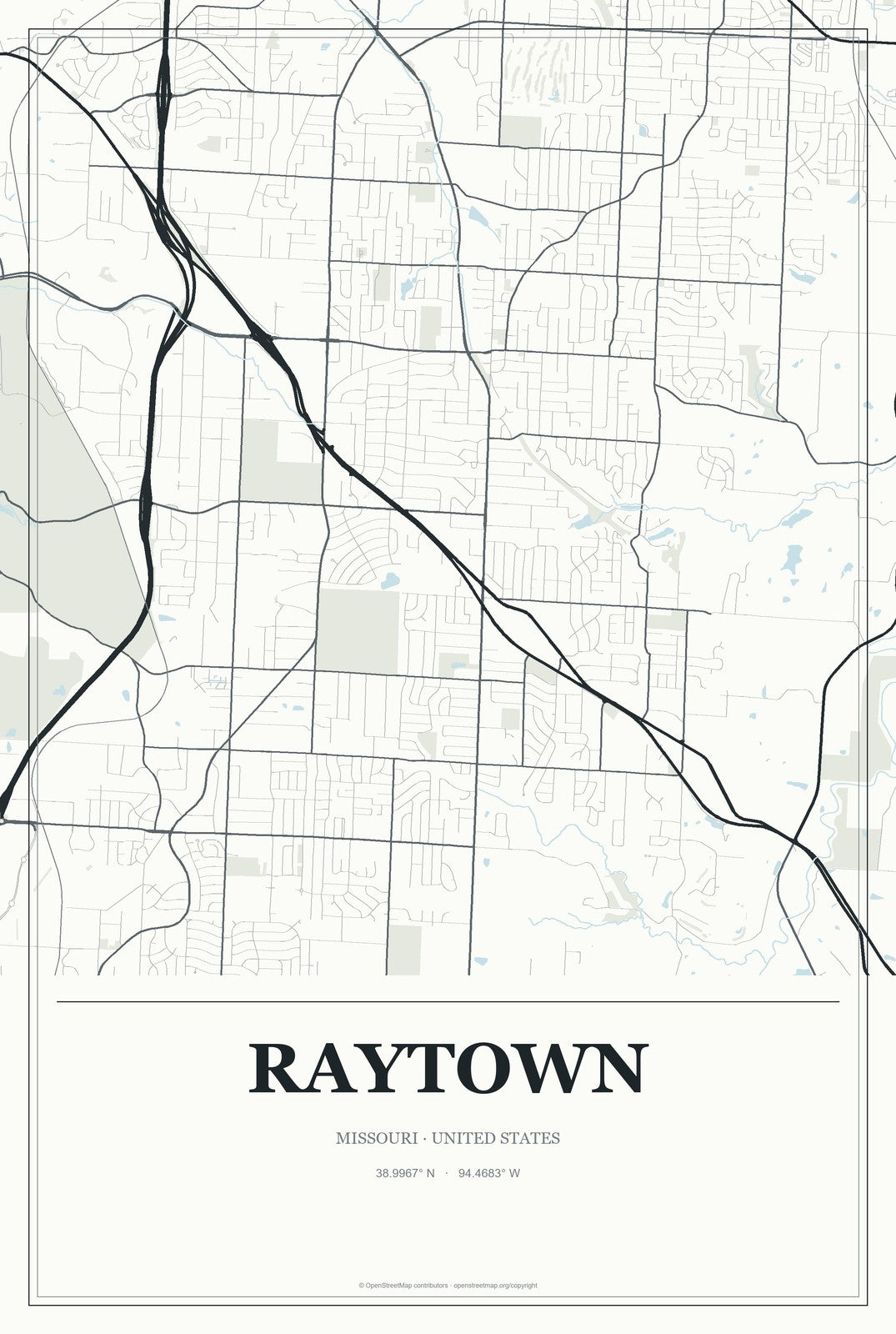 Raytown, Missouri City Map Aluminum Sign in Gallery Air style