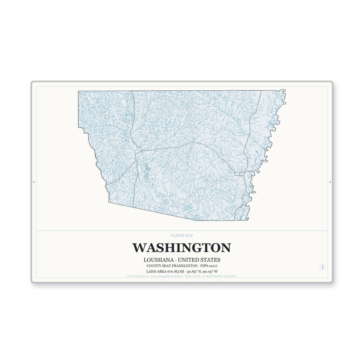Washington Parish, Louisiana Map Aluminum Sign in Gallery Air style