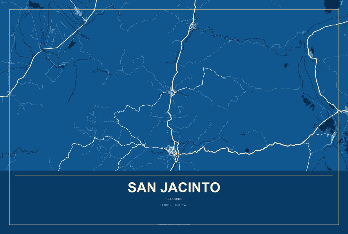 San Jacinto, Colombia City Map Aluminum Sign in Harbor Cobalt style