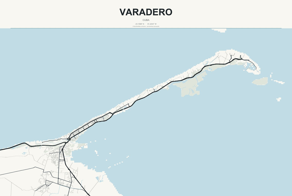 Varadero, Cuba City Map Aluminum Sign in Headline Atlas style
