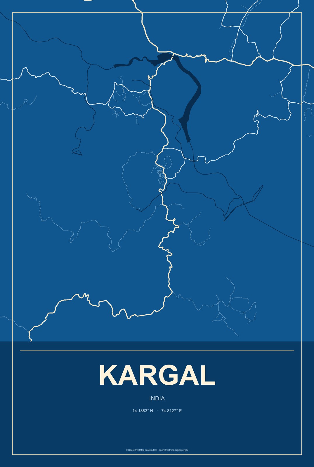 Kargal, India City Map Aluminum Sign in Harbor Cobalt style