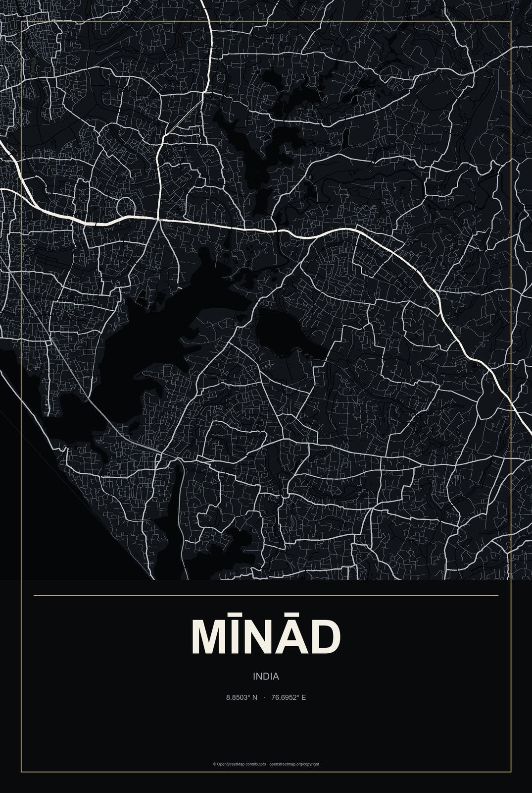 Mīnād, India City Map Aluminum Sign in Metropolitan Noir style