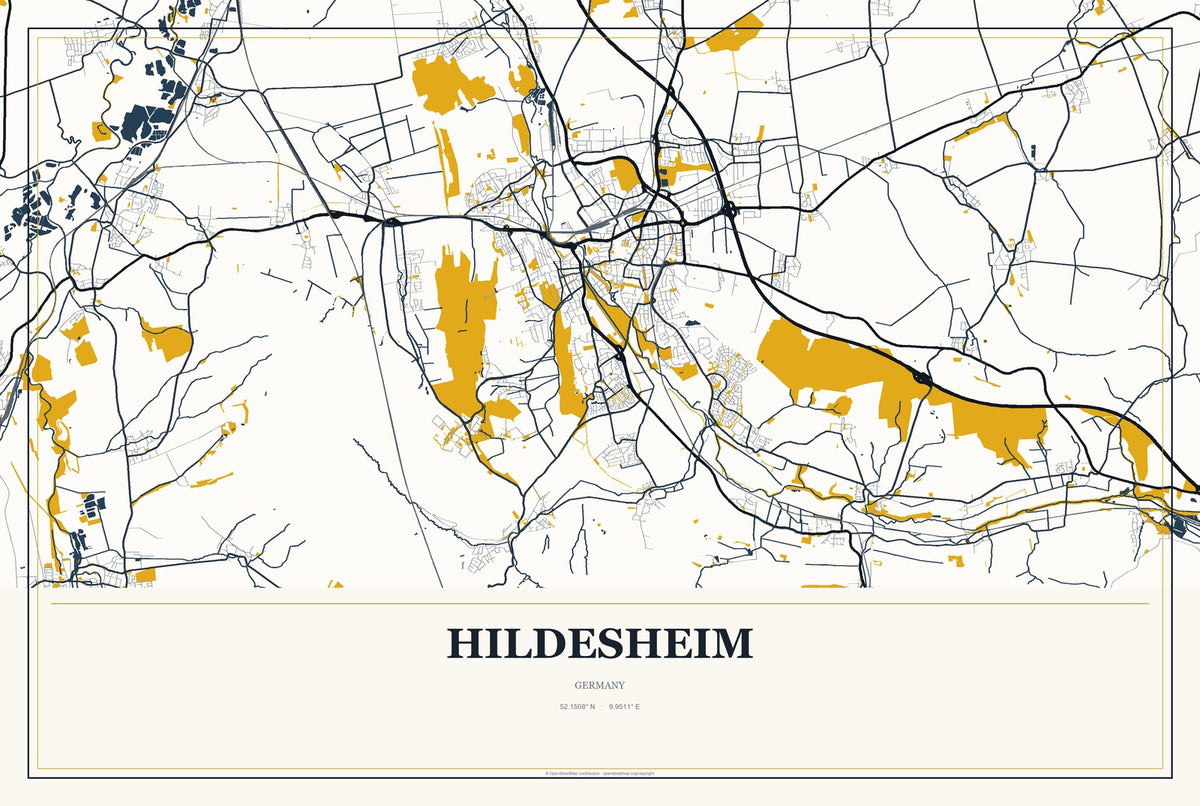 Hildesheim, Germany City Map Aluminum Sign in Citrine Modern style