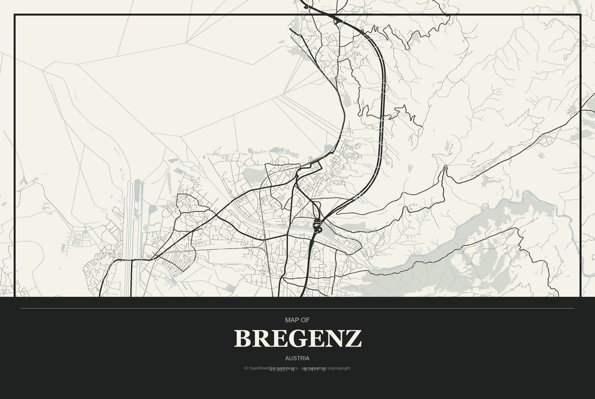 Bregenz, Austria City Map Aluminum Sign in Museum Plaque style