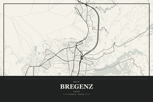 Bregenz, Austria City Map Aluminum Sign in Museum Plaque style