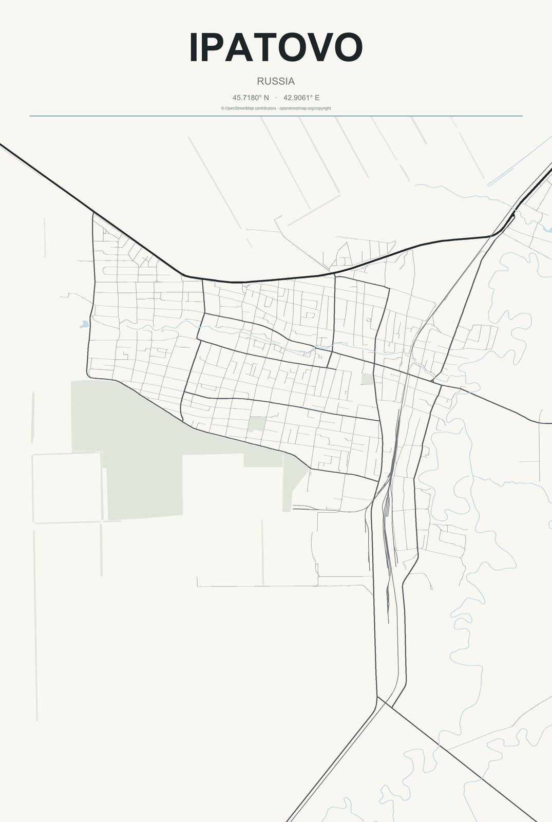Ipatovo, Russia City Map Aluminum Sign in Headline Atlas style