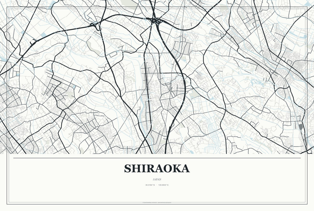 Shiraoka, Japan City Map Aluminum Sign in Gallery Air style