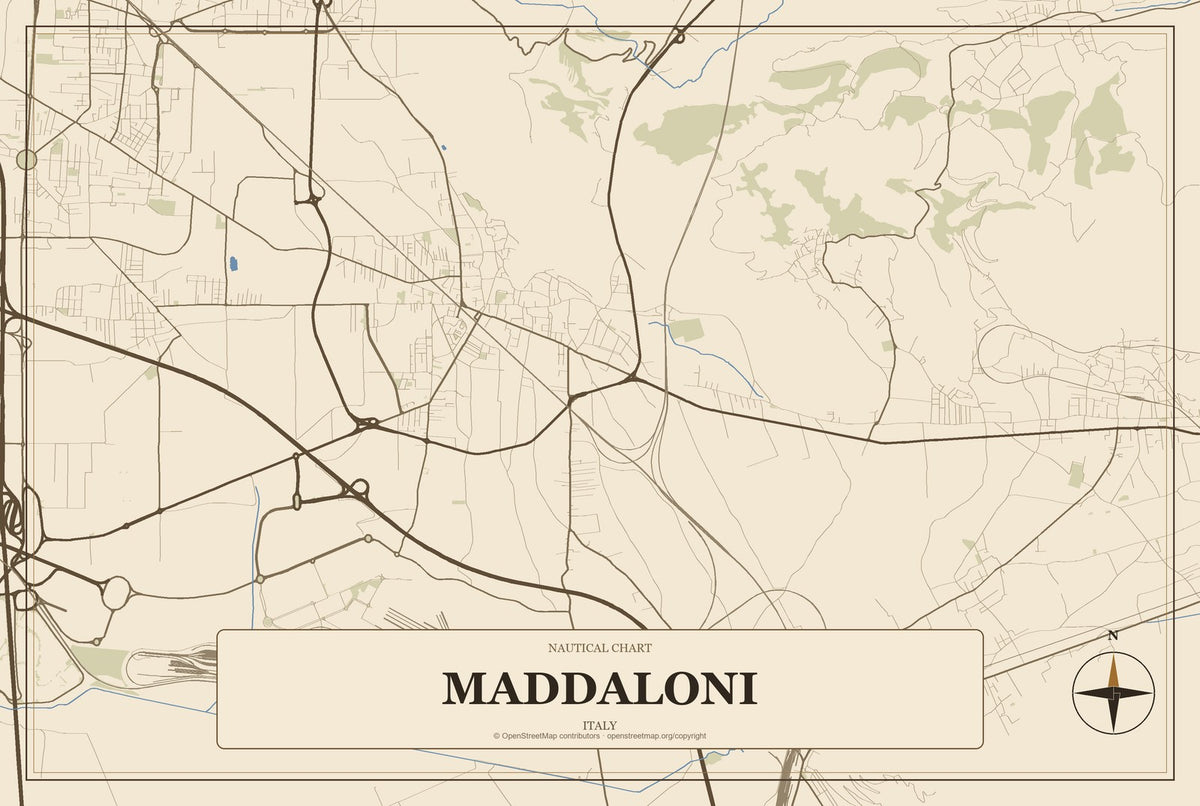 Maddaloni, Italy City Map Aluminum Sign in Heritage Nautical style