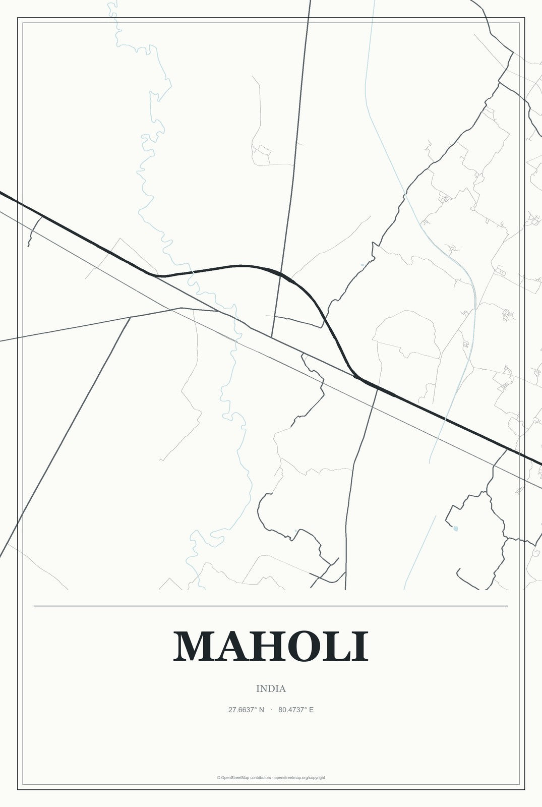Maholi, India City Map Aluminum Sign in Gallery Air style