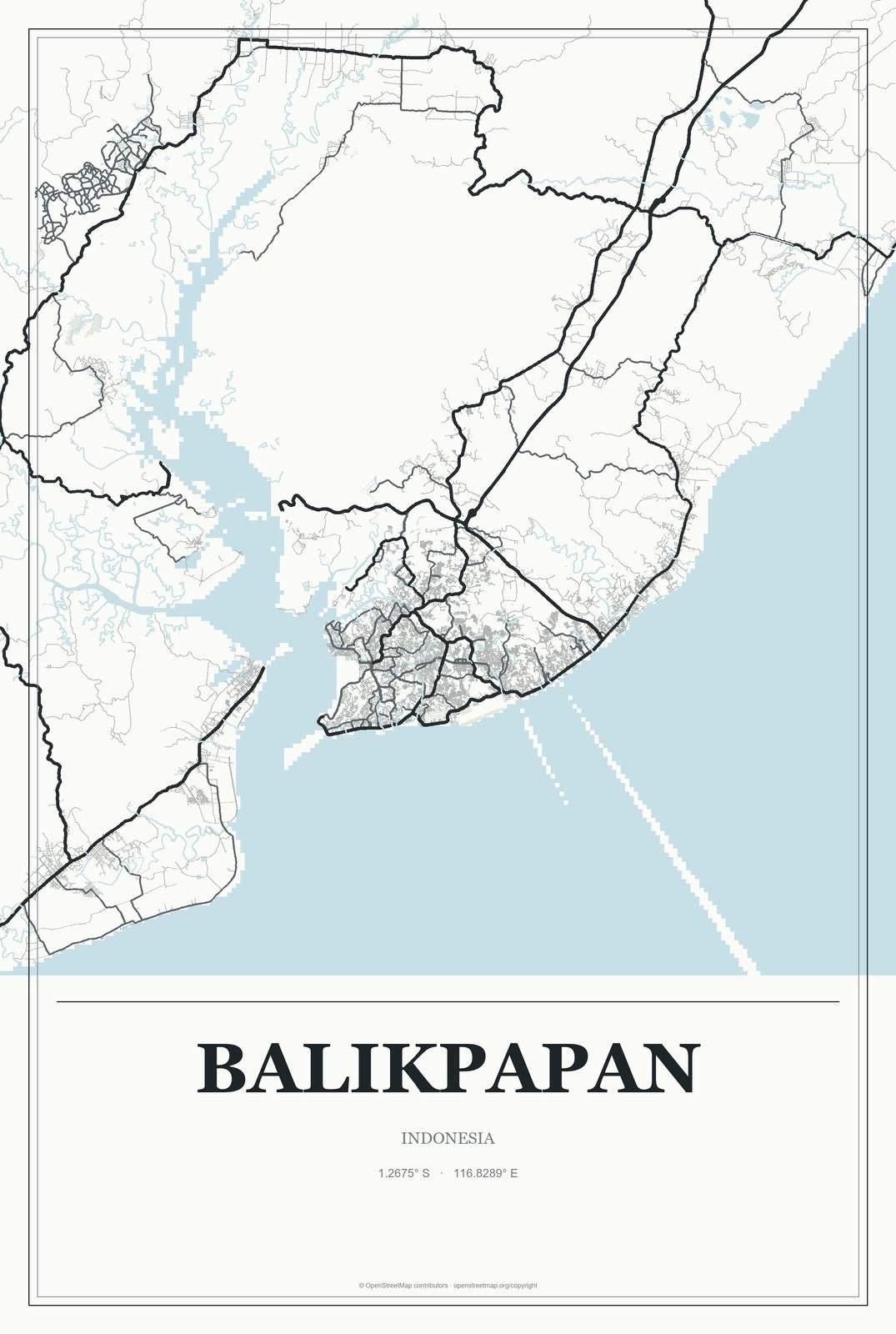 Balikpapan, Indonesia City Map Aluminum Sign in Gallery Air style