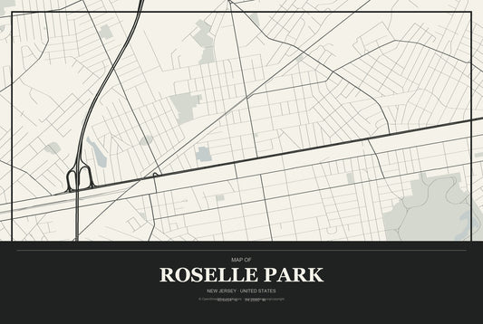 Roselle Park, New Jersey City Map Aluminum Sign in Museum Plaque style