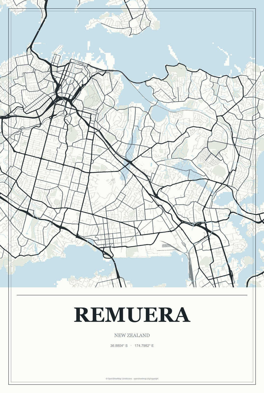 Remuera, New Zealand City Map Aluminum Sign in Gallery Air style