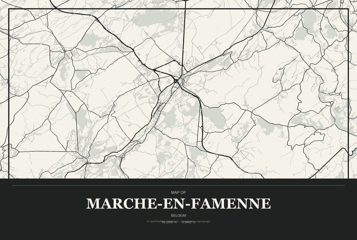Marche-en-Famenne, Belgium City Map Aluminum Sign in Museum Plaque style