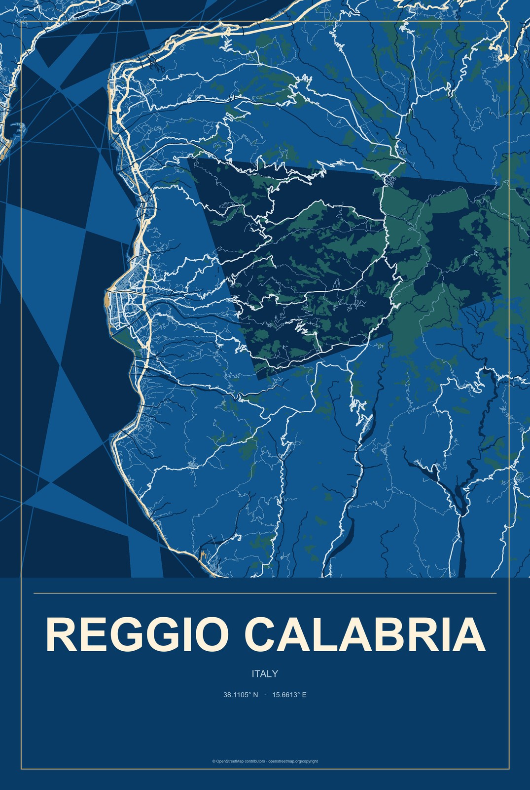 Reggio Calabria, Italy City Map Aluminum Sign in Harbor Cobalt style