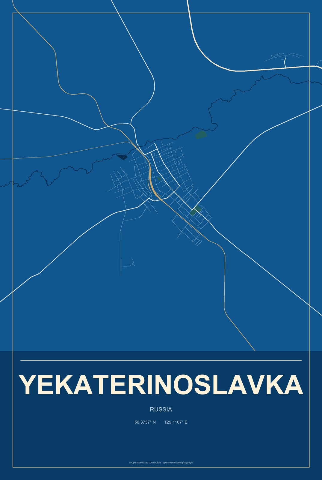 Yekaterinoslavka, Russia City Map Aluminum Sign in Harbor Cobalt style