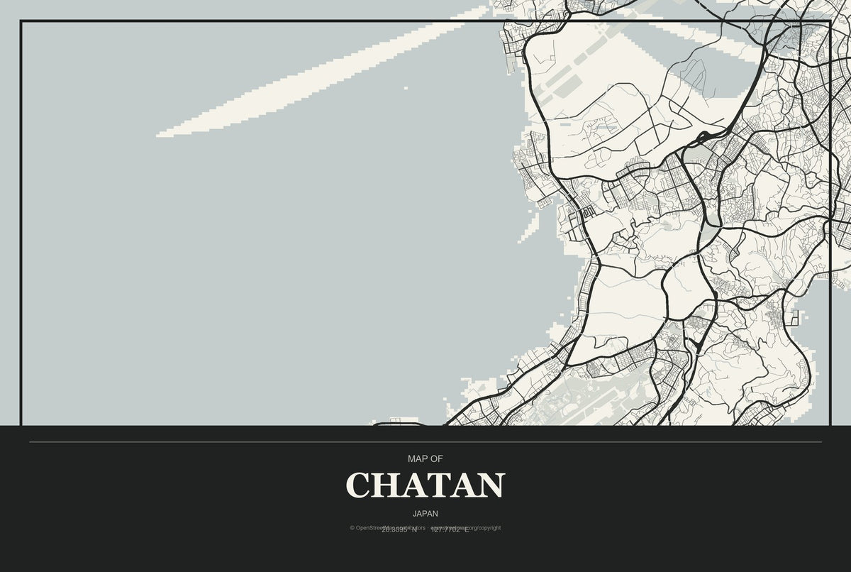 Chatan, Japan City Map Aluminum Sign in Museum Plaque style